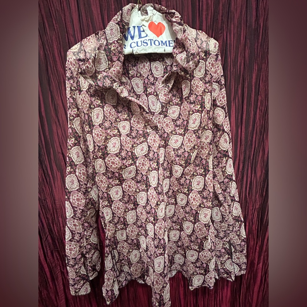 Maternity V-Neck Patterned Shirt - Burgundy and White